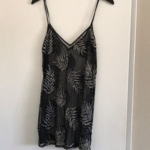 Zara Black sheer mesh sequin leaves mini dress